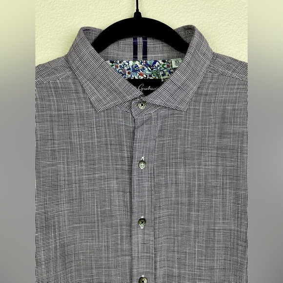 Robert Graham Men's XL Massimo Tailored Fit Linen Blend Shirt Purple Flip Cuff - Picture 4 of 13